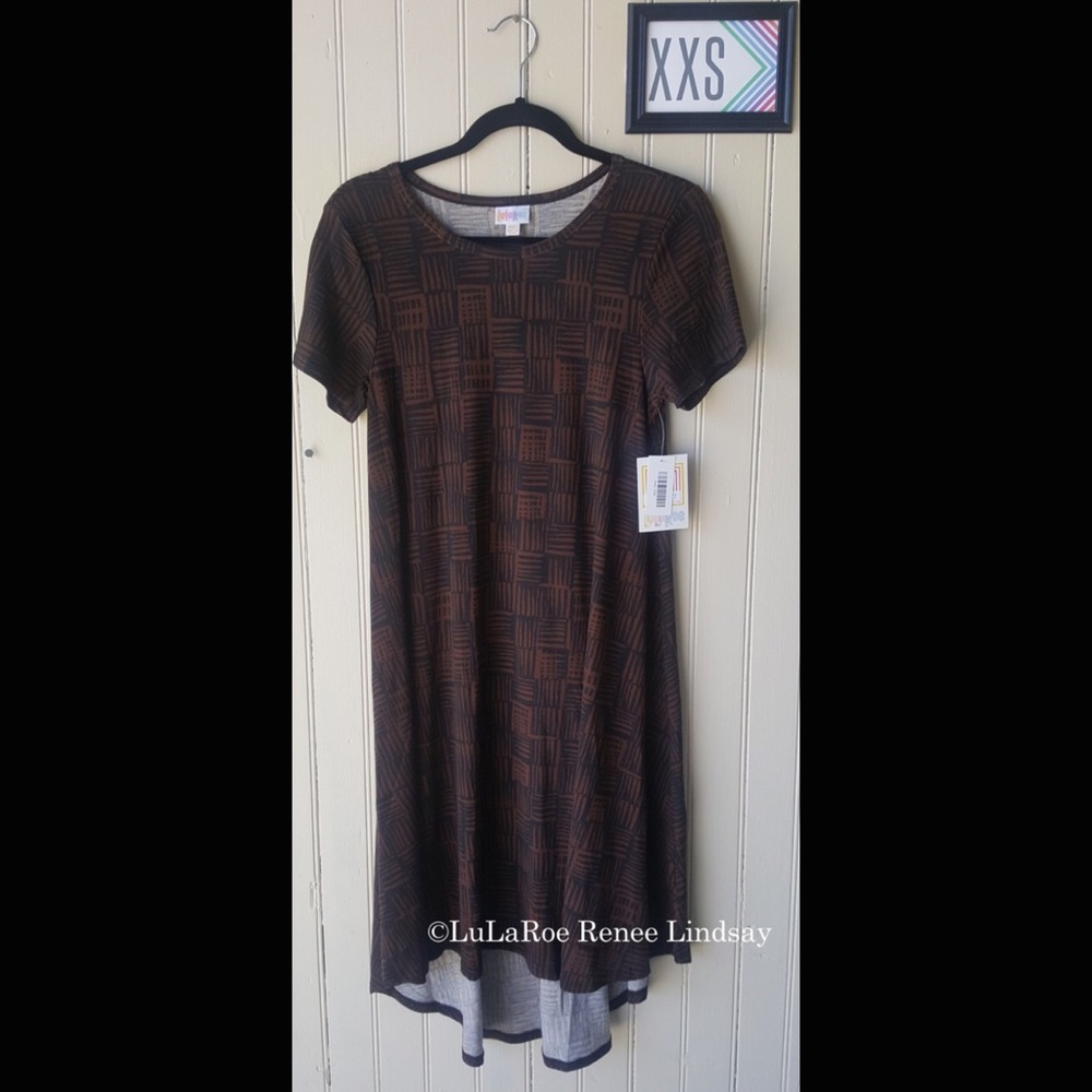 LuLaRoe Carly | XXS | NWT | Brown & Black Geometric High-Low Dress | No pocket